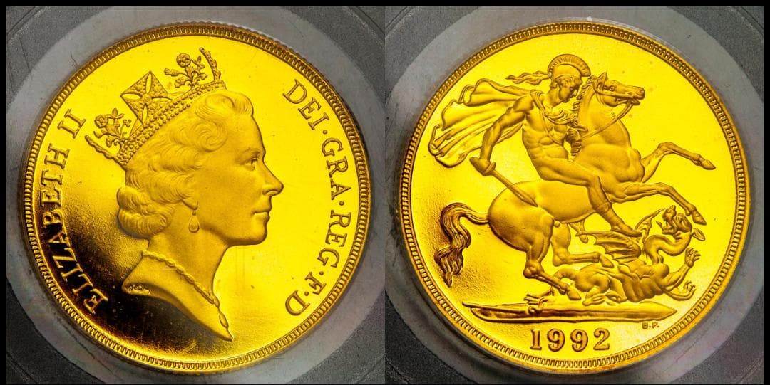超希少　PCGS-PF　PR68 ミドルエリザベス 2ポンド 金貨 1992