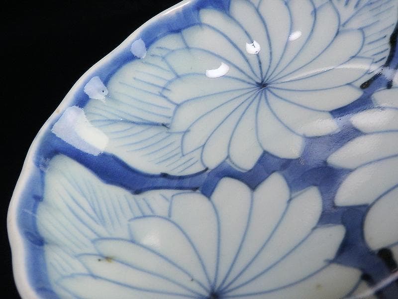 古伊万里　染付　割絵　菊の図　膾皿　３客　D760AS-BVk