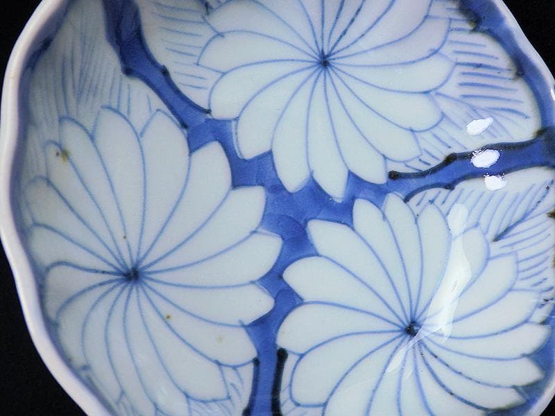 古伊万里　染付　割絵　菊の図　膾皿　３客　D760AS-BVk