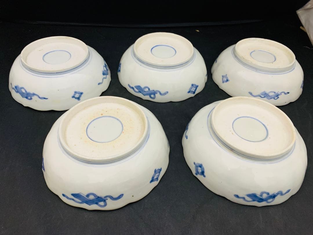 錦手金彩色絵　花唐草　龍　鳳凰　なます皿　5客　伊万里　時代皿