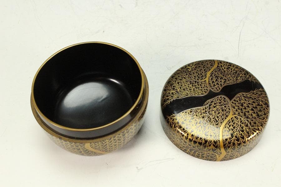 茶道具 時代 柳蒔絵 平棗(K-A650)