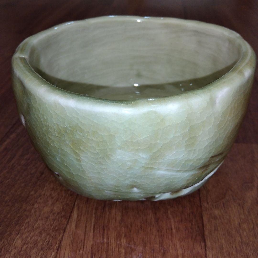【レア 一点物】茶碗 蜻蛉 緑色 陶器製 抹茶碗 観賞用茶碗 トンボ 850g