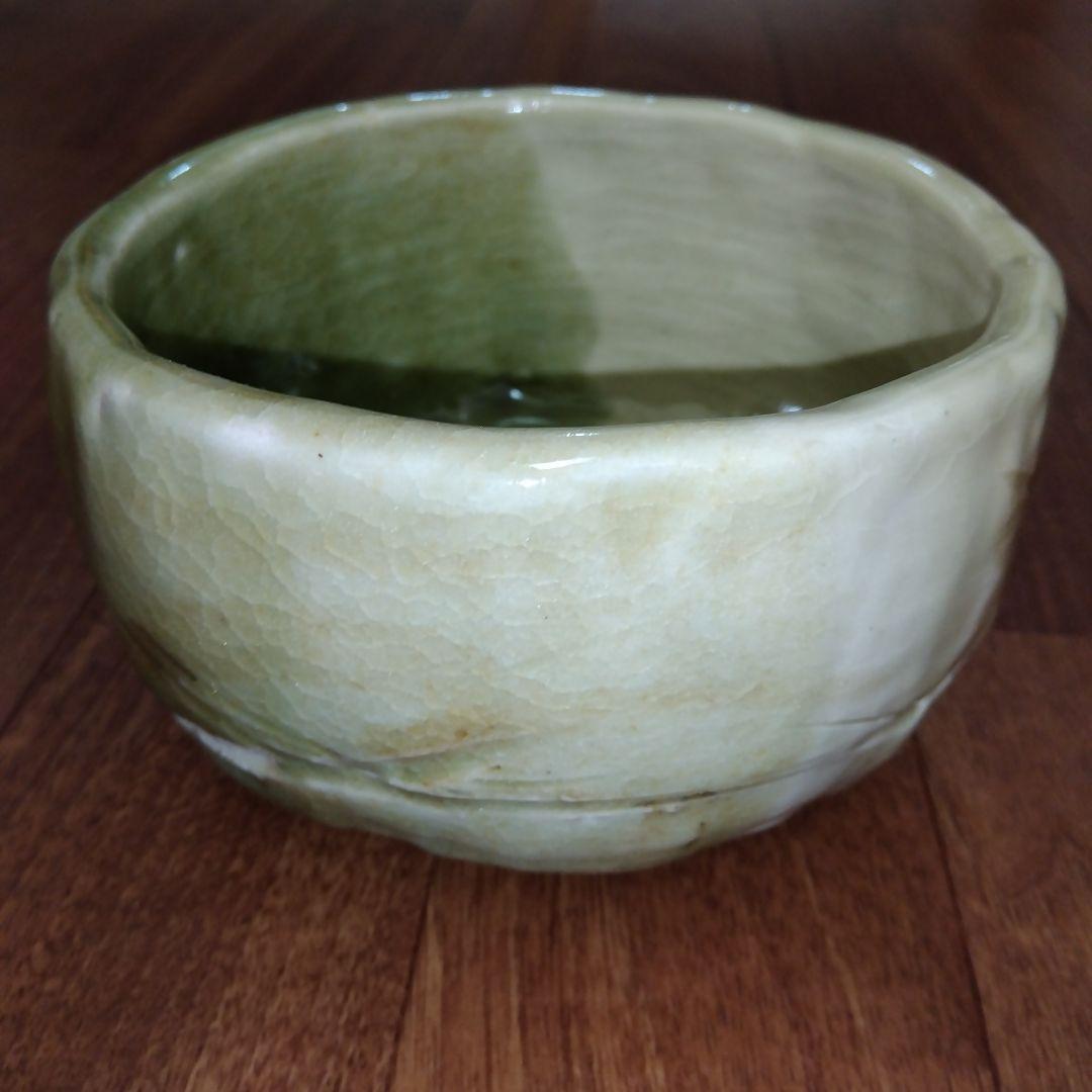 【レア 一点物】茶碗 蜻蛉 緑色 陶器製 抹茶碗 観賞用茶碗 トンボ 850g