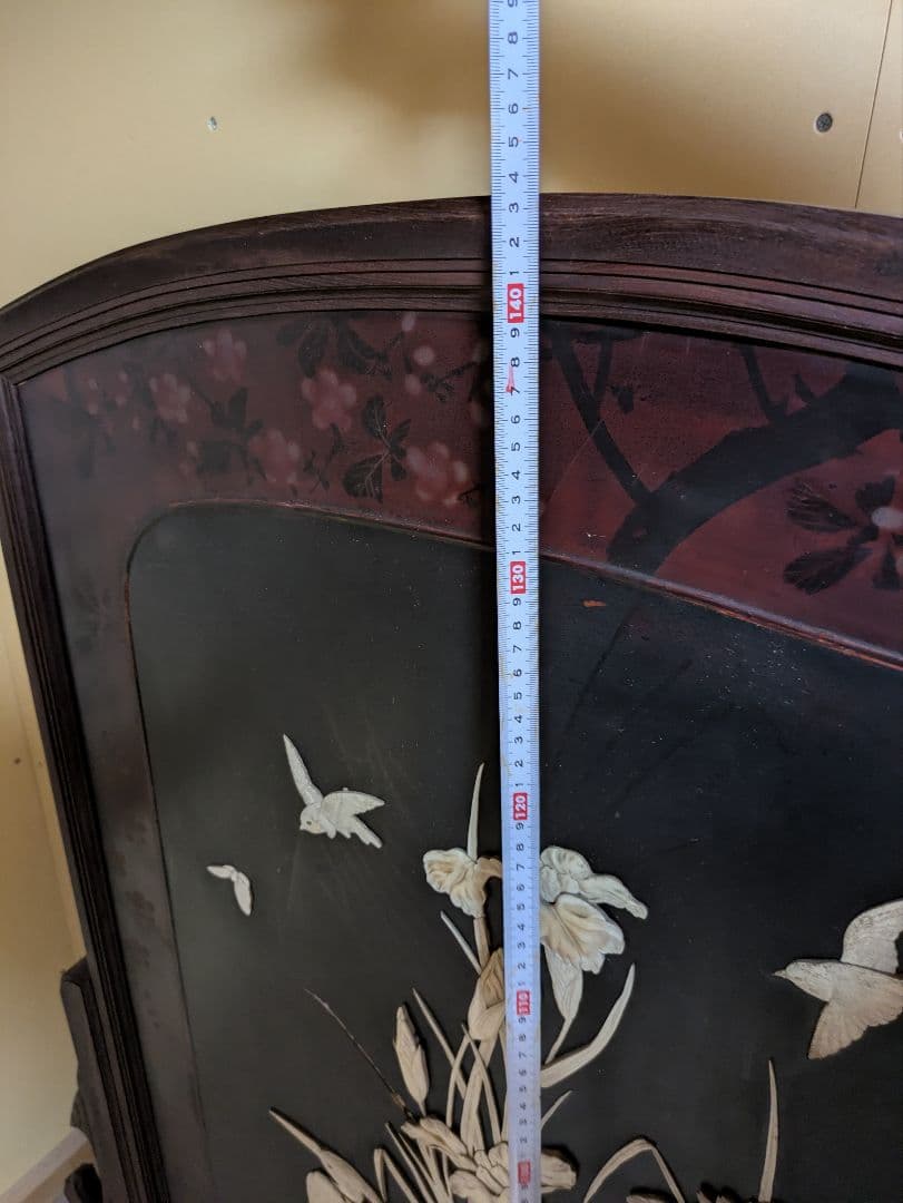 木製 黒漆塗り 螺鈿細工 衝立