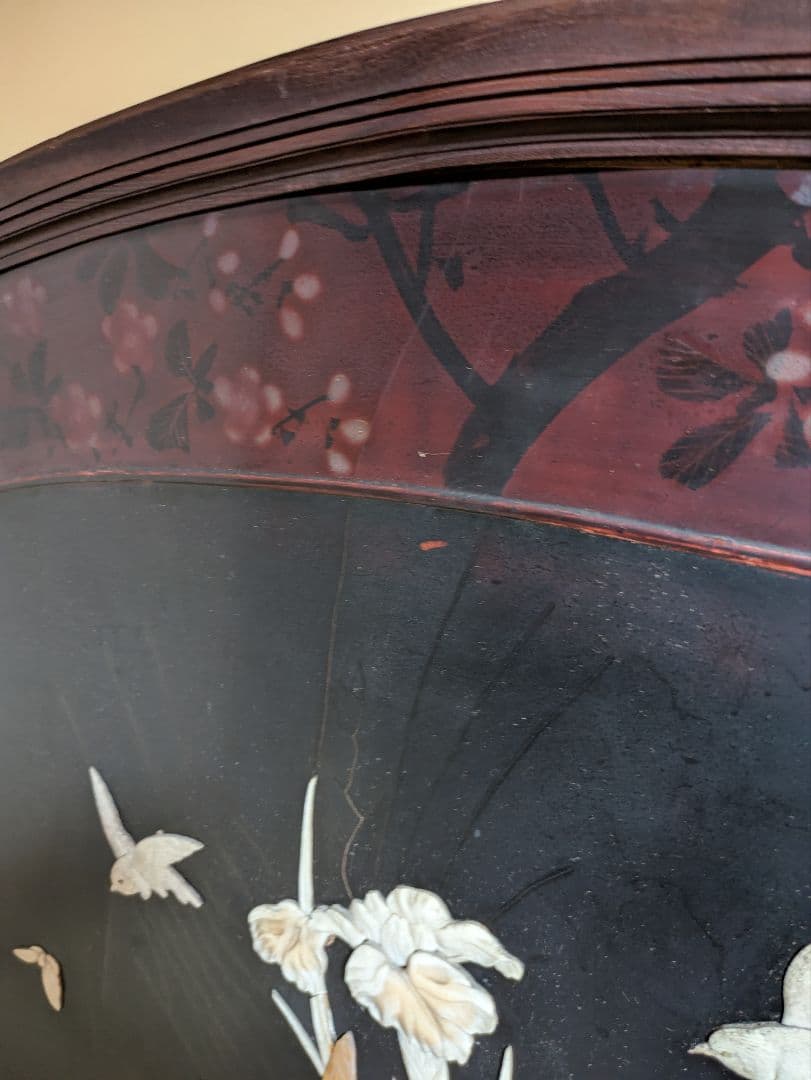 木製 黒漆塗り 螺鈿細工 衝立