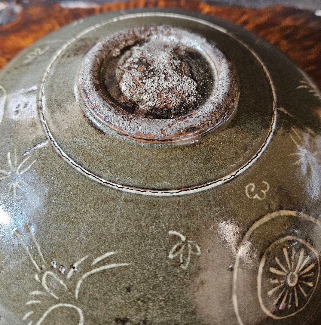 【古作品❗】李朝　高麗青磁写し　象嵌　太陽に鳥の図　鉢　菓子鉢　茶道具　茶器