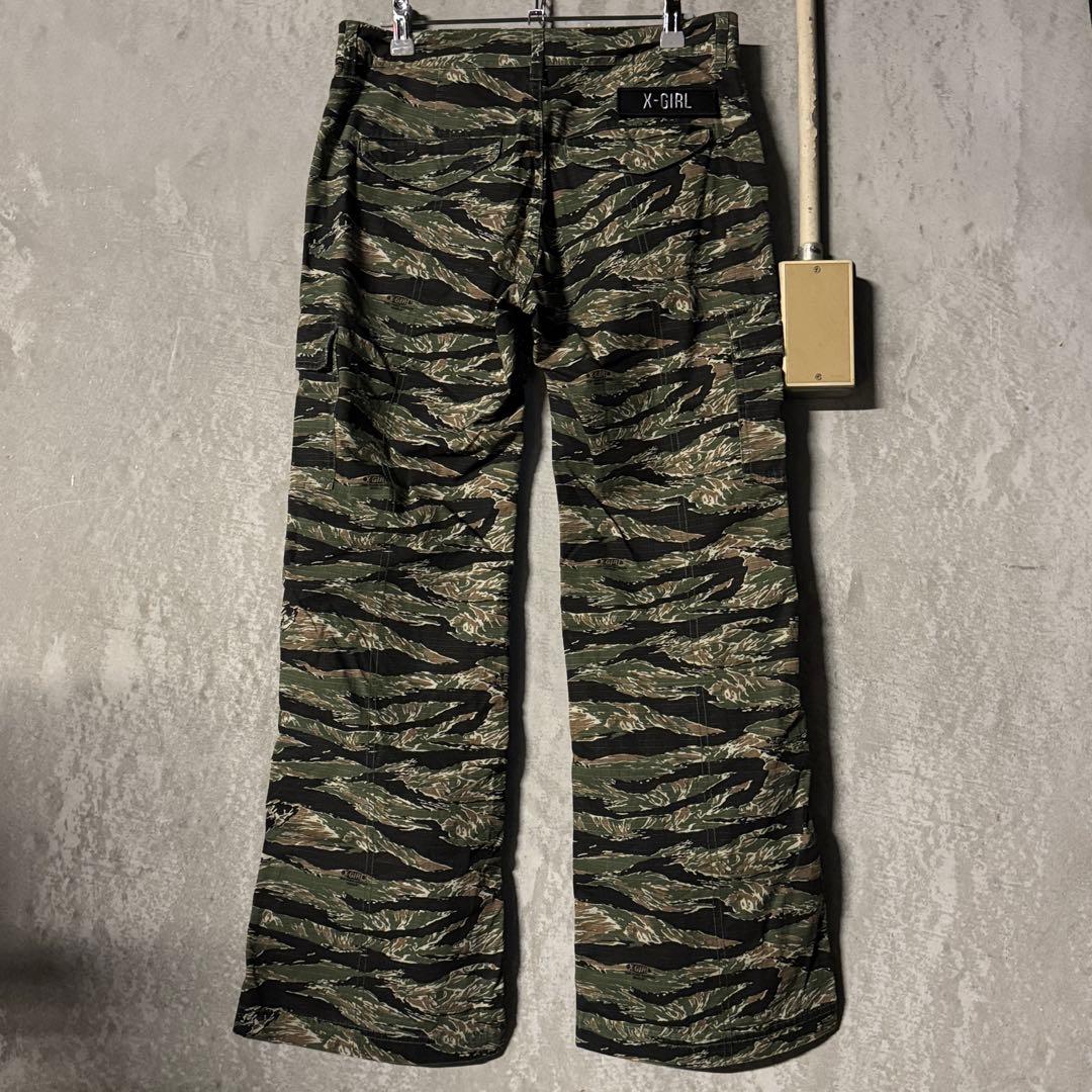 レディース X-girl エックスガール タイガーストライプカモパンツ 軍パン
