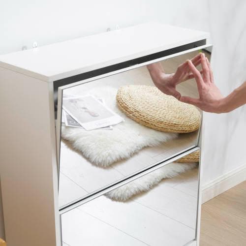 【鏡タイプ】下駄箱3段 シューズラック 玄関収納 ひとり暮らし スリムタイプ