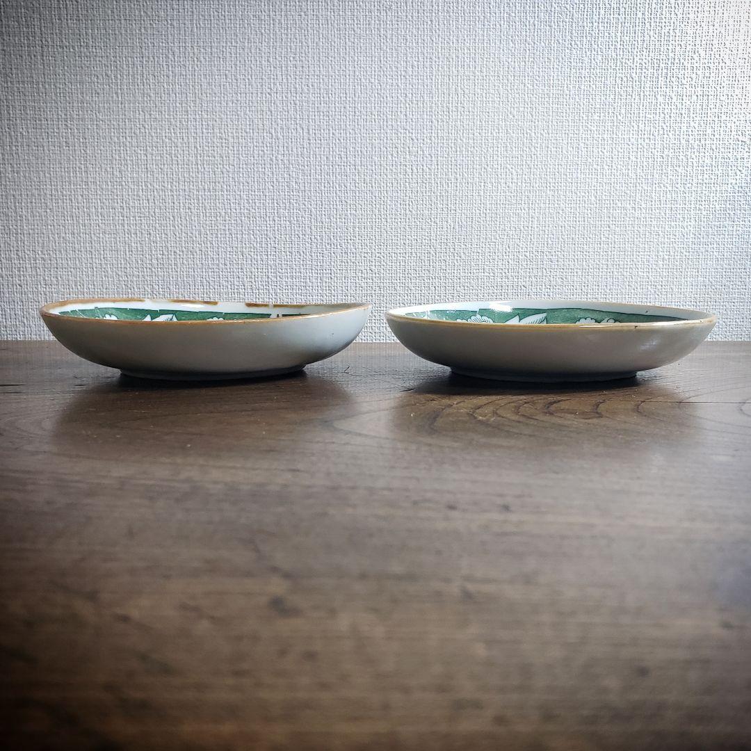 印判皿　明治　大正　二枚　花文様　牡丹　大正ロマン　モダン