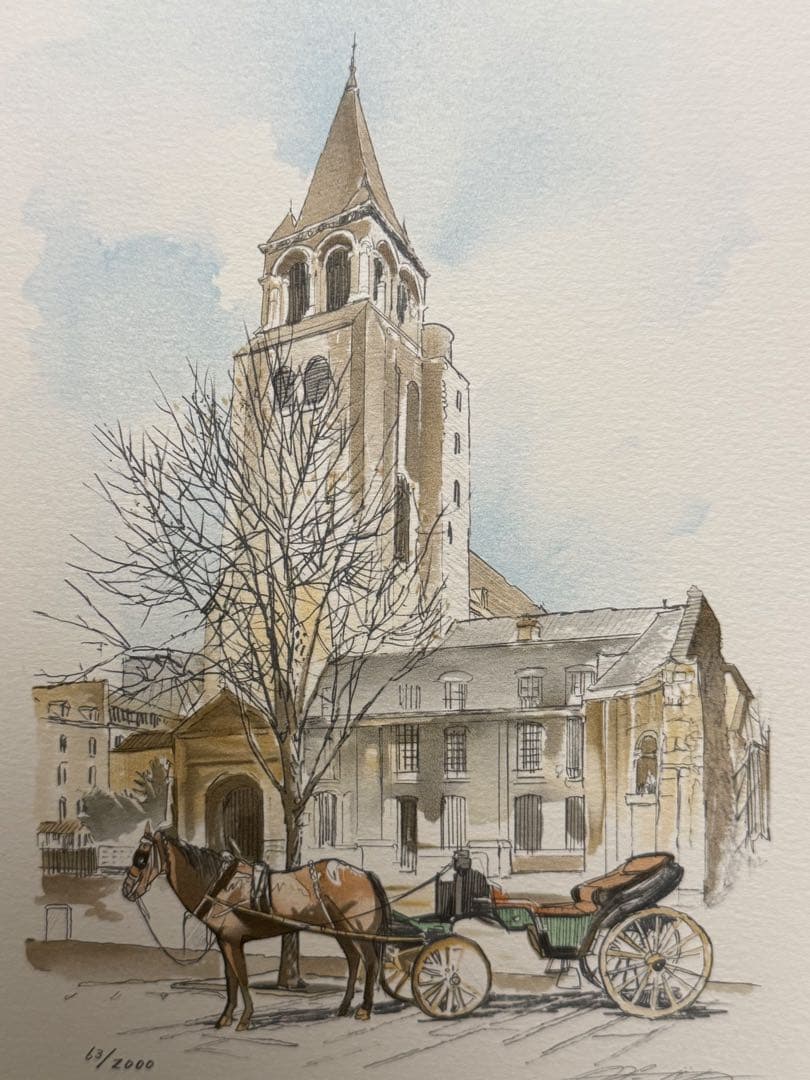 藤田西洋　馬と馬車の風景 センジェルメン ドゥ プレ教会