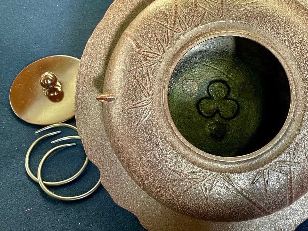 割引❣️「祖」 釜師 敬典 竹地紋 透木釜 釜鐶 透木共箱 A