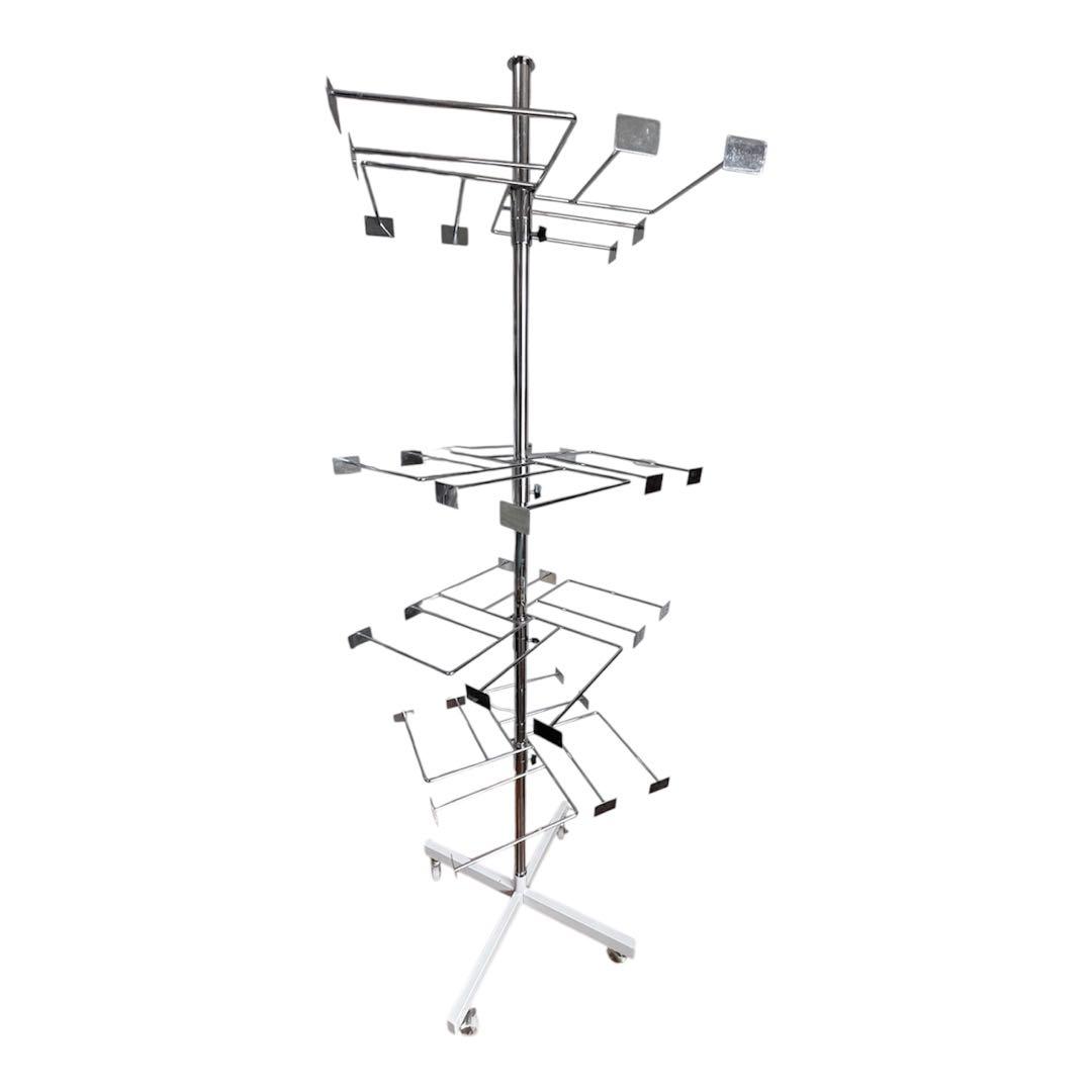 卍4段回転小物掛け　回転式ディスプレイ什器 4段 高さ調整可 キャスター付