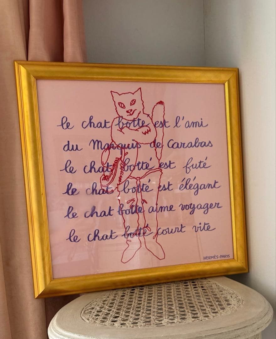 エルメス スカーフ ねこ　額装