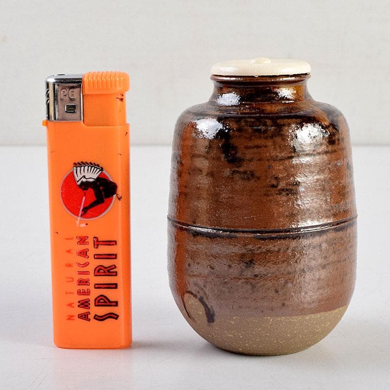 茶道具　瑞光窯造　佐々木八十二作　筒井写　瀬戸茶入　仕覆付　共箱　C　8909