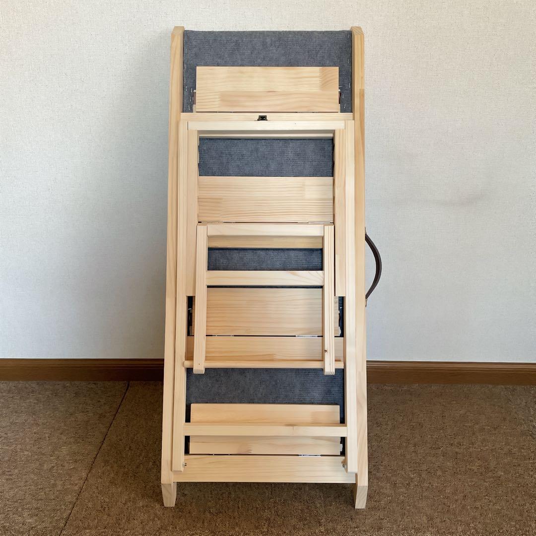 木製 4段 犬スロープ・ステップ グレー 折りたたみ式階段