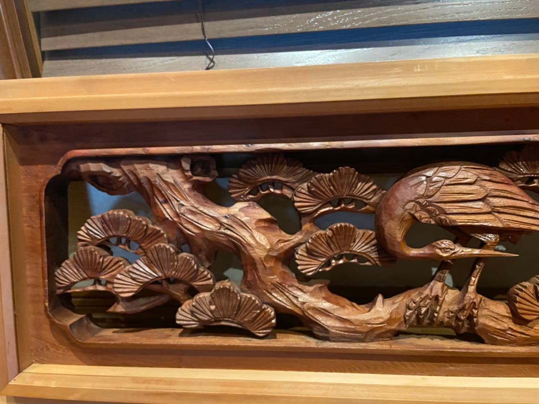 2つセット　欄間　鶴と松のデザイン　彫刻　両面彫り