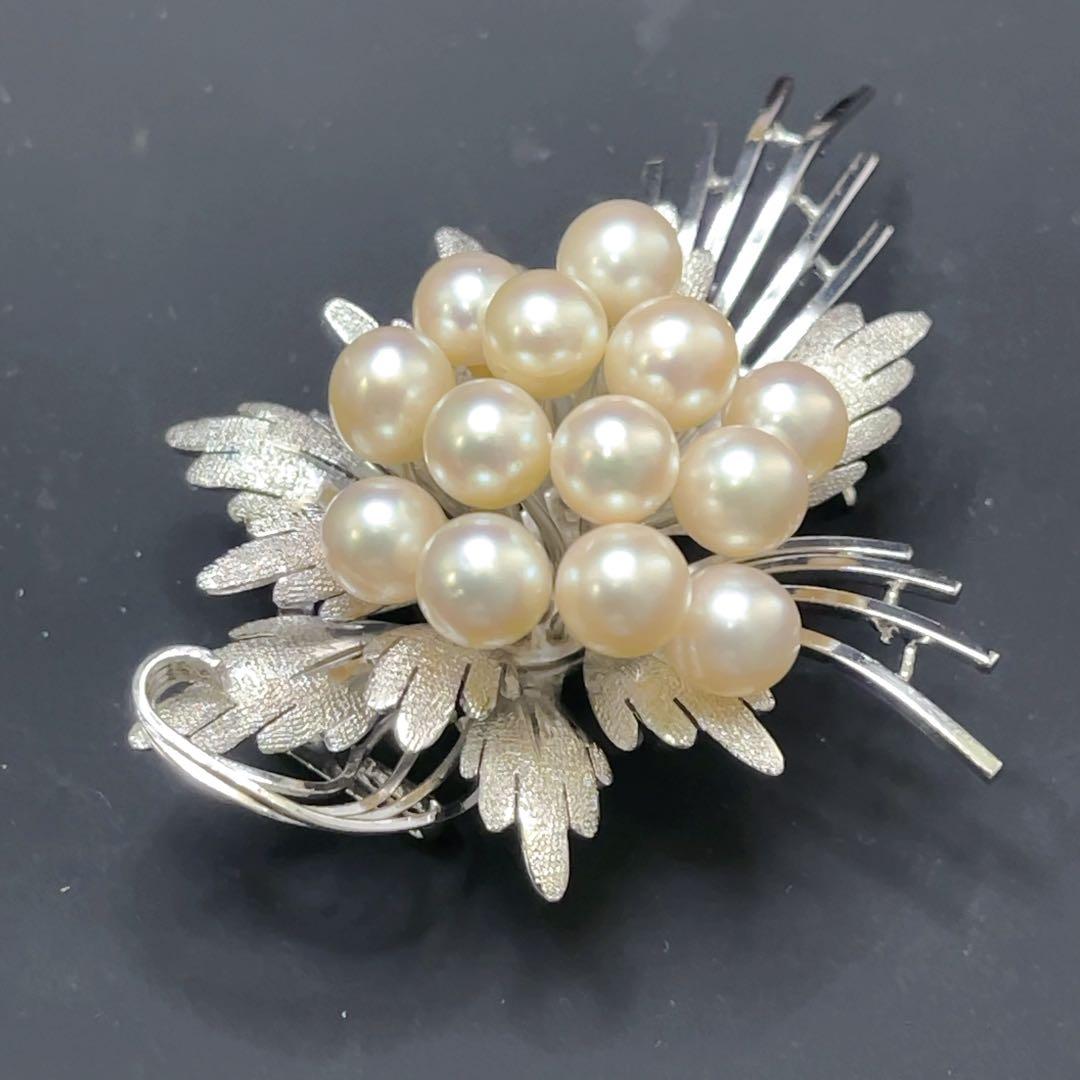 真珠 パール アコヤ真珠 SILVER 13珠 ブローチ 帯留め 2way