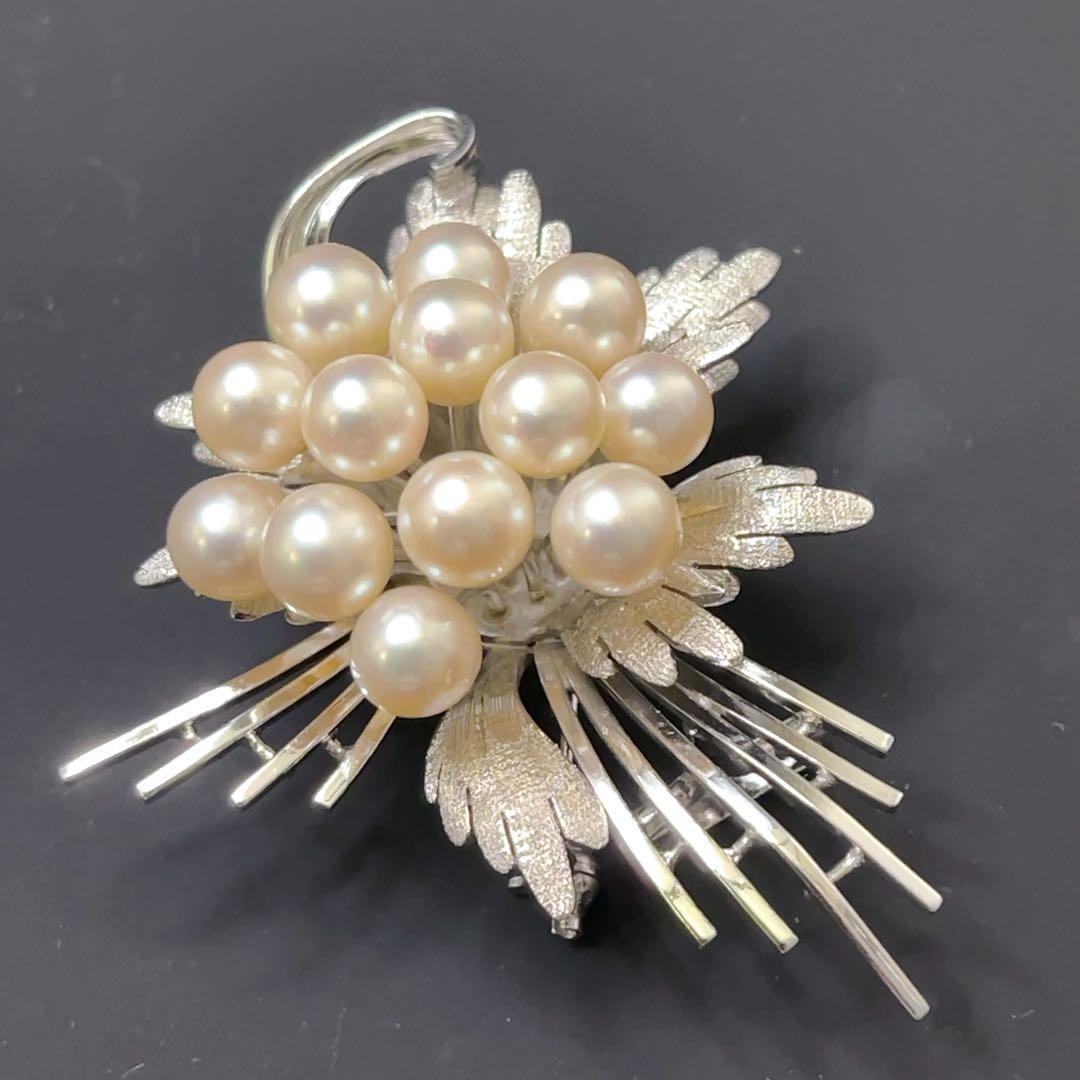 真珠 パール アコヤ真珠 SILVER 13珠 ブローチ 帯留め 2way