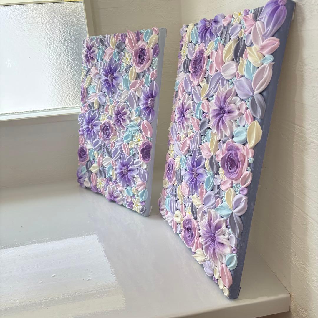 テクスチャーアート　花束　壁掛け　インテリア　現代アート　花の絵　フラワーアート