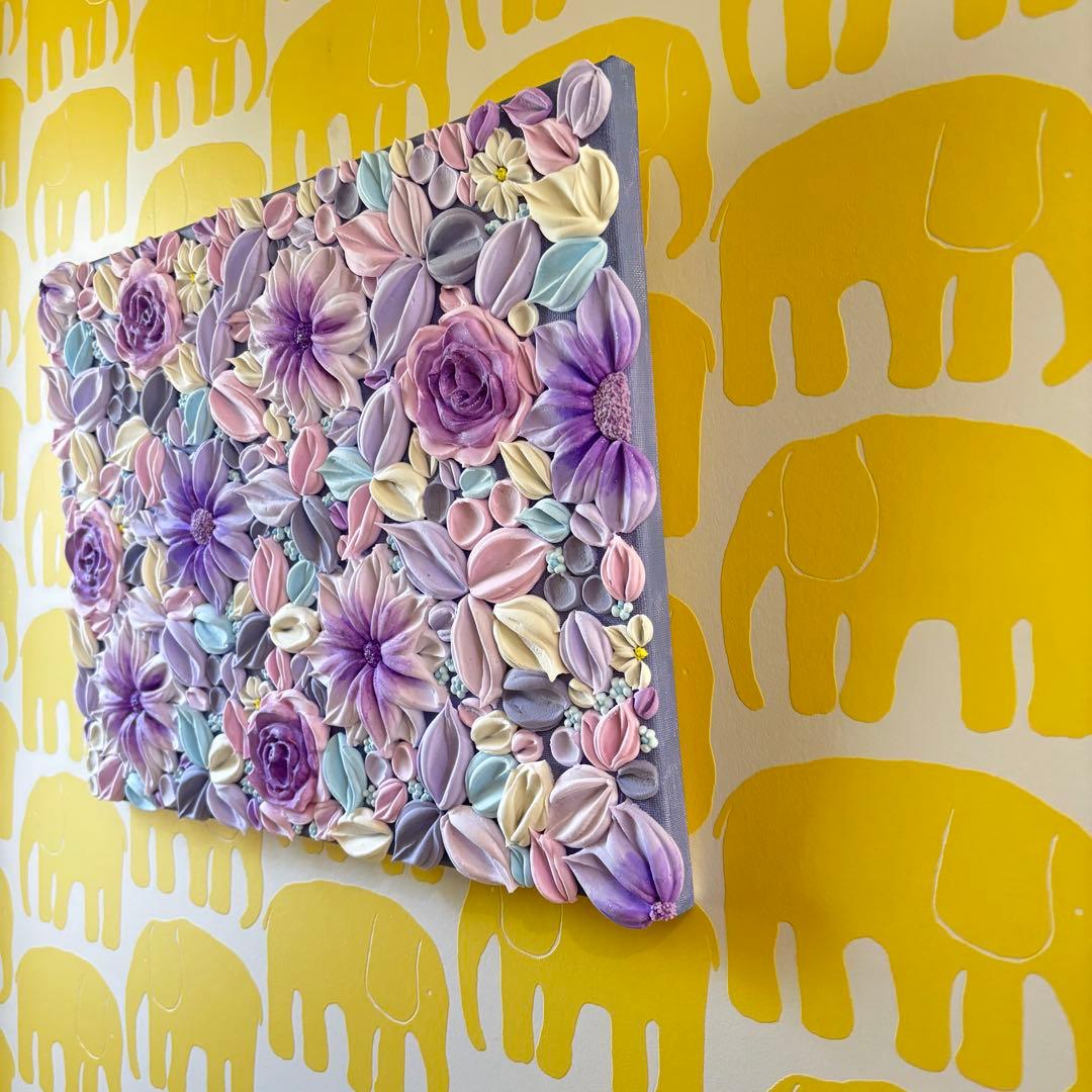 テクスチャーアート　花束　壁掛け　インテリア　現代アート　花の絵　フラワーアート