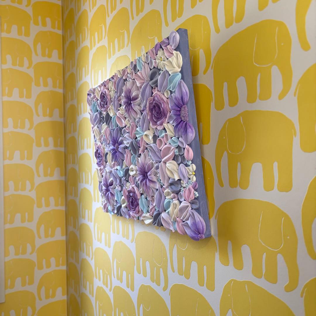 テクスチャーアート　花束　壁掛け　インテリア　現代アート　花の絵　フラワーアート