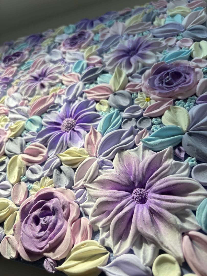 テクスチャーアート　花束　壁掛け　インテリア　現代アート　花の絵　フラワーアート