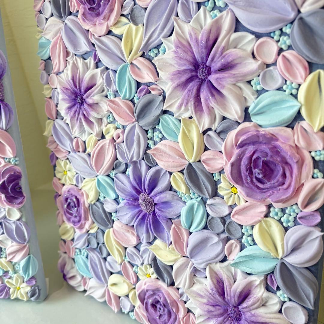 テクスチャーアート　花束　壁掛け　インテリア　現代アート　花の絵　フラワーアート