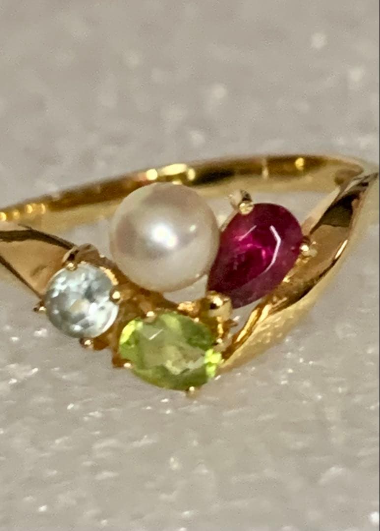 K18 パール＆3種のジュエリー ストーン デザインリング
