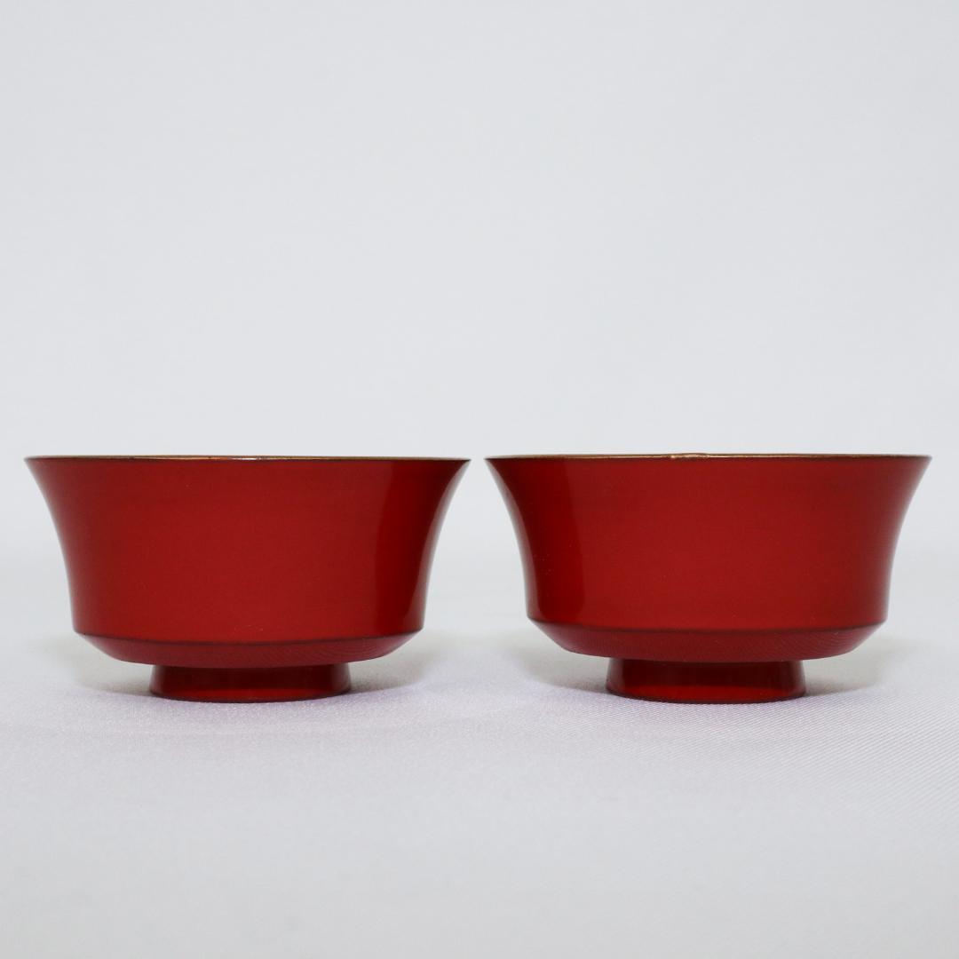 朱塗り 蝙蝠 コウモリ ぐい呑み 2客 金彩 おちょこ 煎茶 酒器 茶器