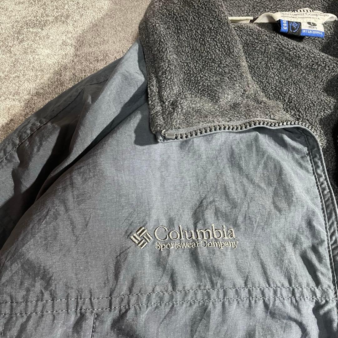 90'sColumbia古着ウォームアップジャケット短丈灰色/黒刺繍ロゴLサイズ