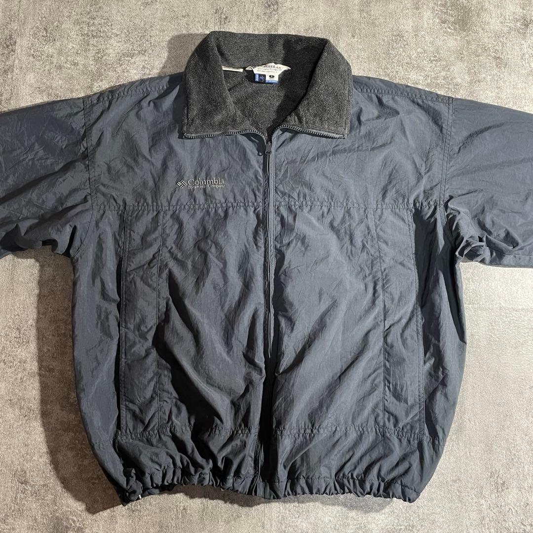 90'sColumbia古着ウォームアップジャケット短丈灰色/黒刺繍ロゴLサイズ