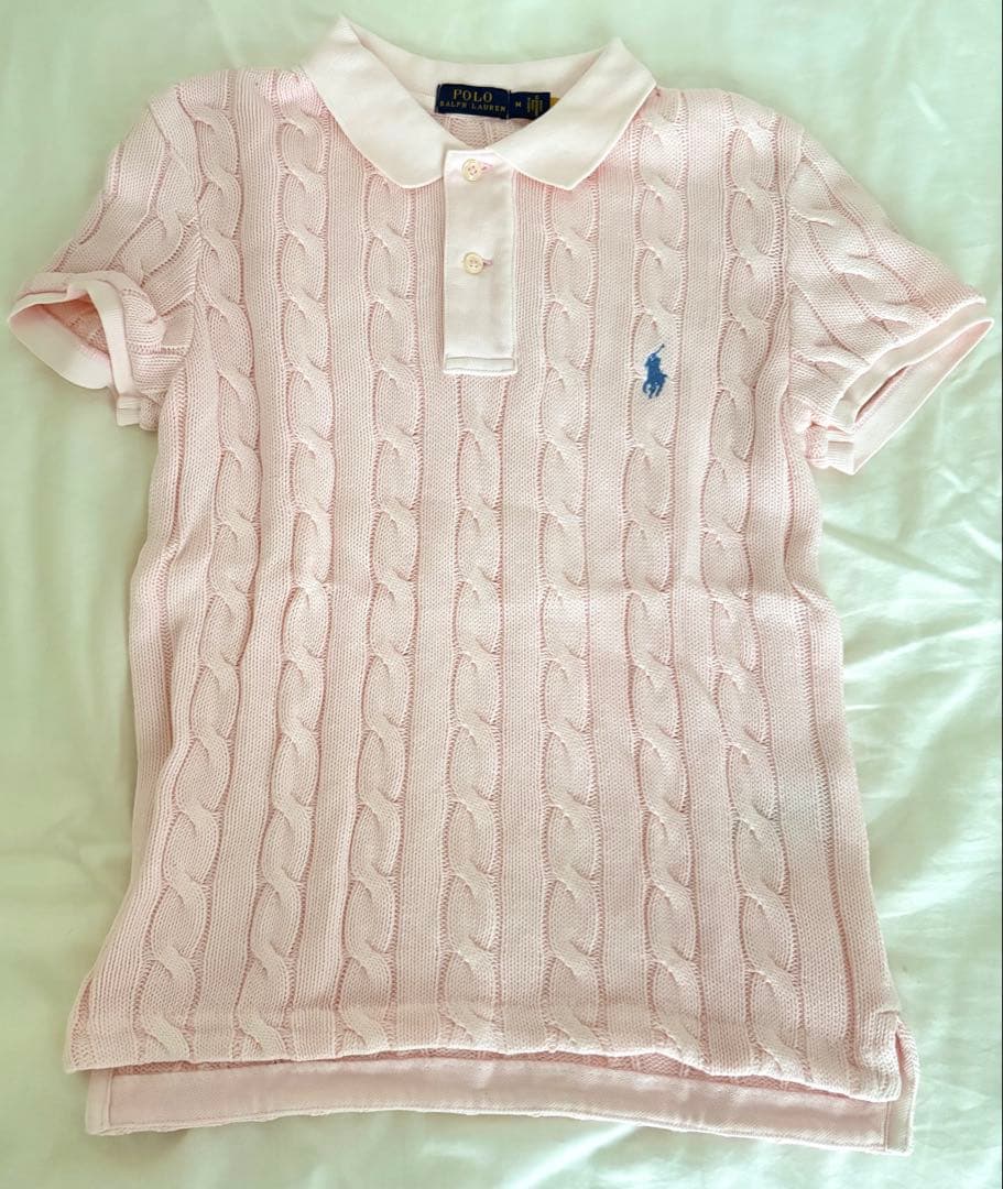 ポロ・ラルフ・ローレン ケーブル編み ポロシャツ 半袖 ピンク