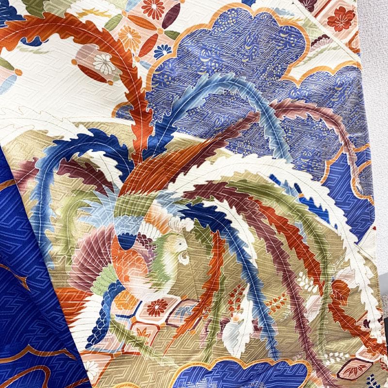 507w5☆引き振袖 掛下 比翼 金彩 地紋 宝尽くし 結婚式 舞台衣装 青☆