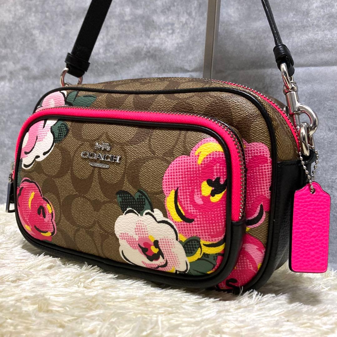 【極美品】COACH コーチ ショルダーバッグ 現行モデル レザー フラワー