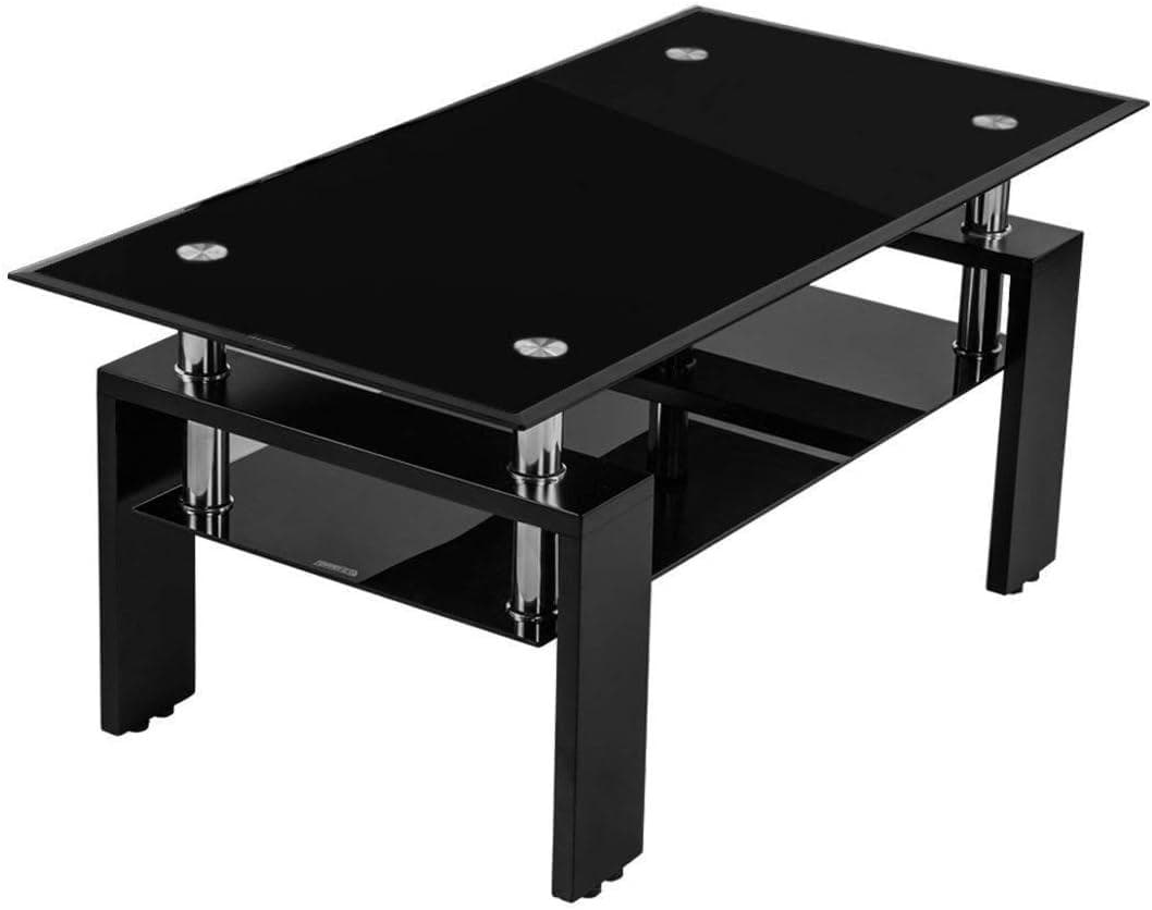 OSJ ガラステーブル 強化ガラス天板 ブラックガラス+ブラック