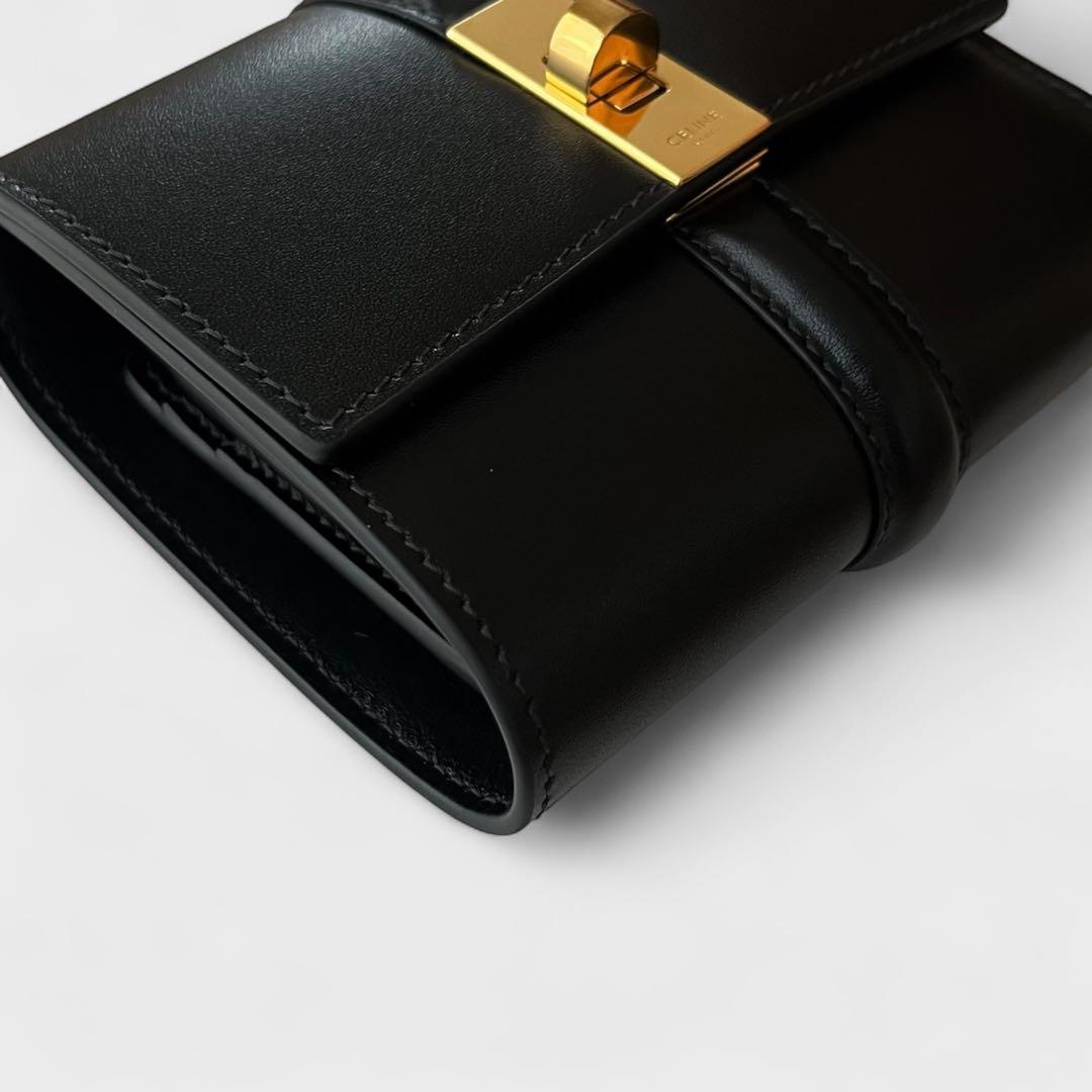 現行モデル 美品 セリーヌ コンパクトウォレット 三つ折り財布 セーズ ブラック