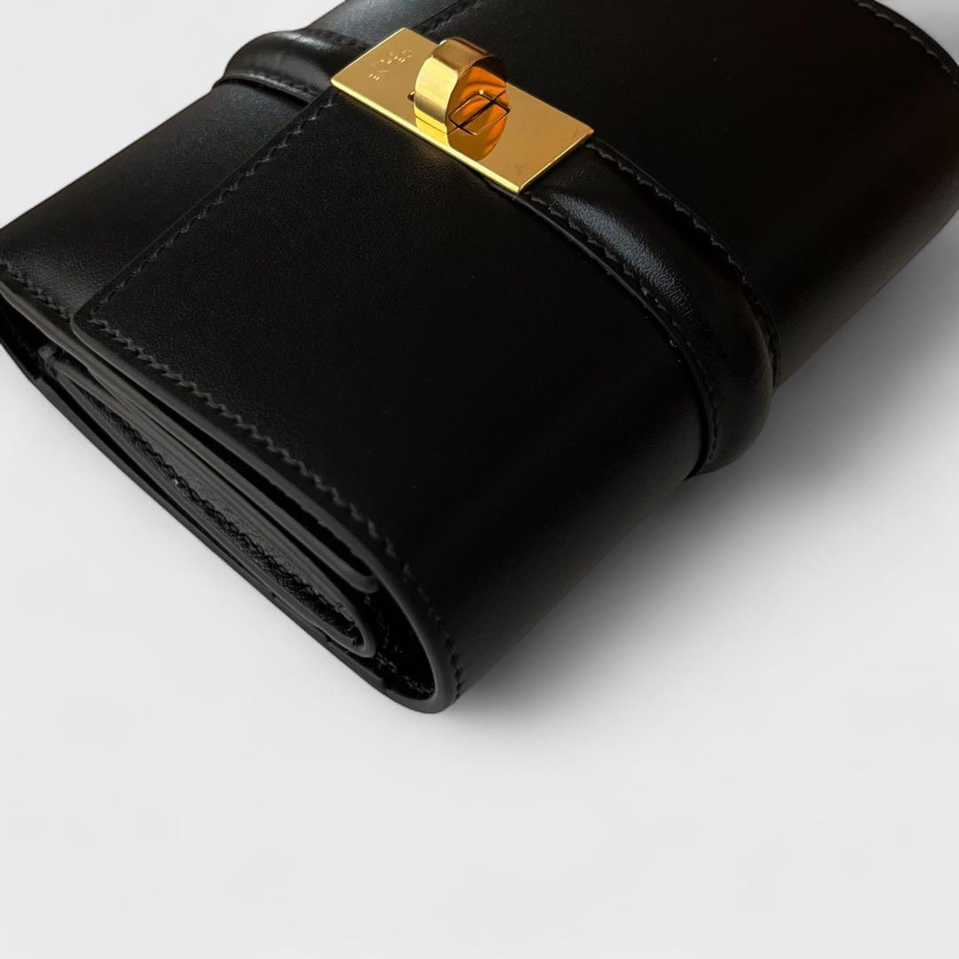 現行モデル 美品 セリーヌ コンパクトウォレット 三つ折り財布 セーズ ブラック