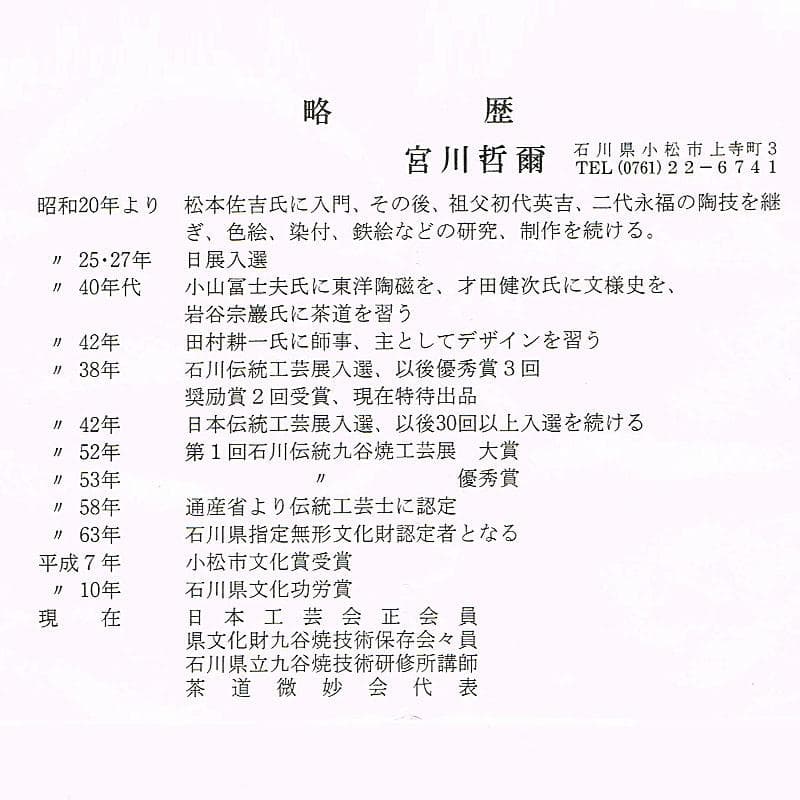 九谷焼　宮川哲爾造　色絵草花更紗文　壺　共箱　M　R9209B