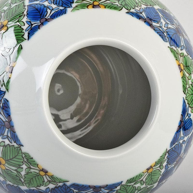 九谷焼　宮川哲爾造　色絵草花更紗文　壺　共箱　M　R9209B