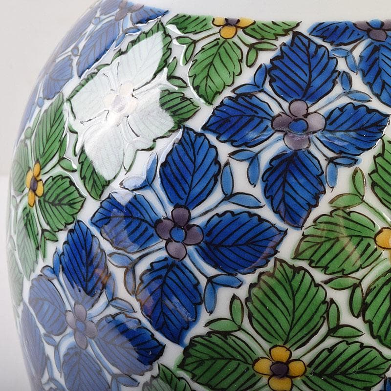 九谷焼　宮川哲爾造　色絵草花更紗文　壺　共箱　M　R9209B