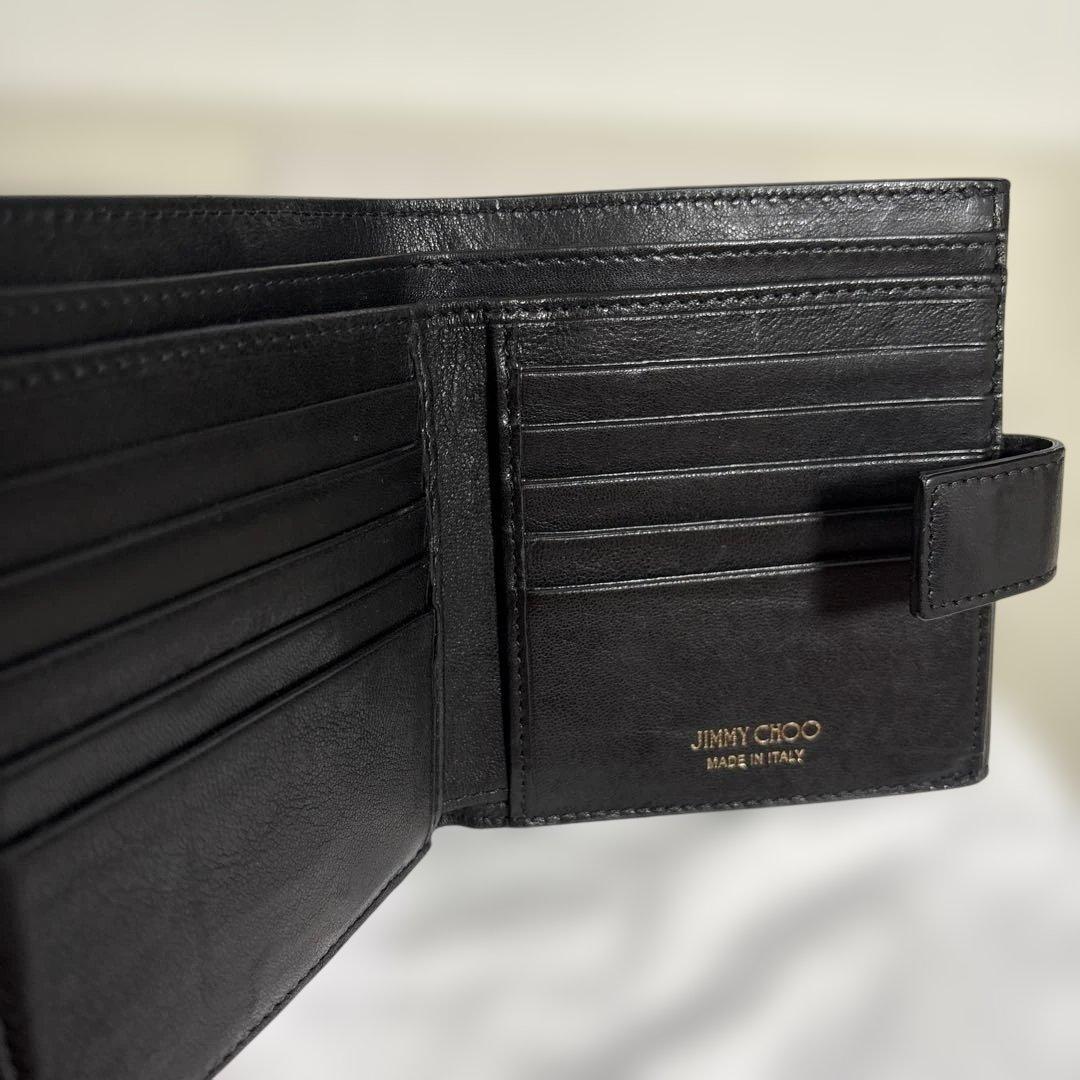 ジミーチュウ JIMMY CHOO スタースタッズ 二つ折り財布 ブラックレザー