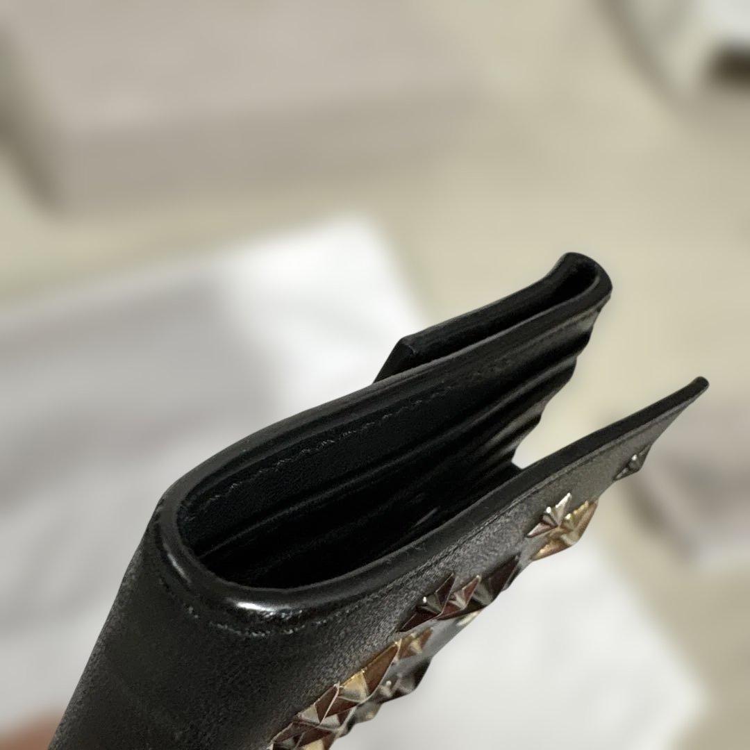 ジミーチュウ JIMMY CHOO スタースタッズ 二つ折り財布 ブラックレザー