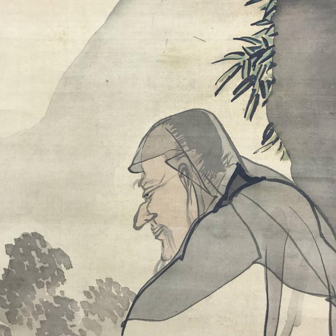 真作/依田竹谷(画)/亀田鵬斎(賛)/山水人物画賛/掛軸/名家伝来/AH-715