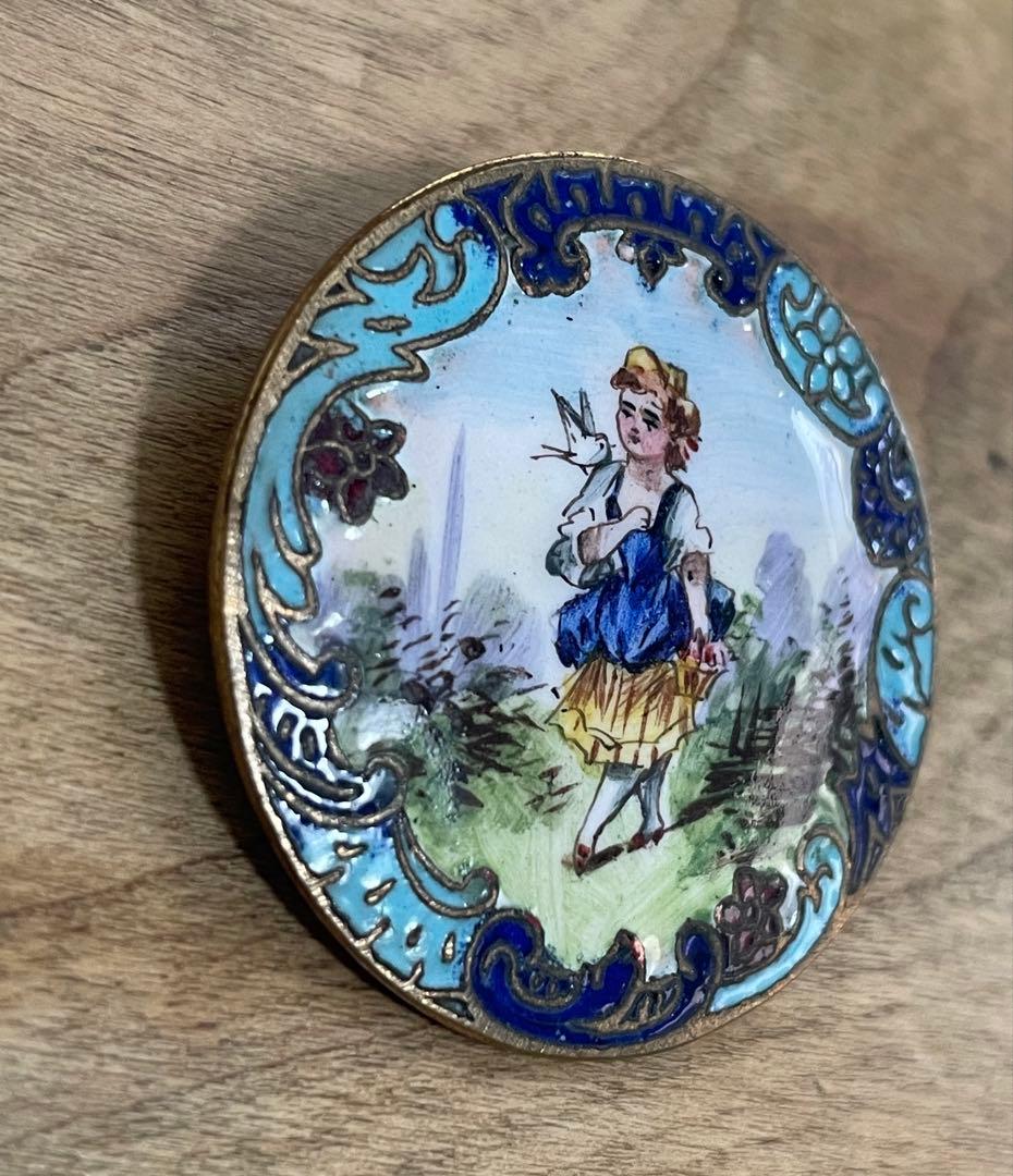 ⬇️【希少】アンティーク エナメル手書き　ボタン