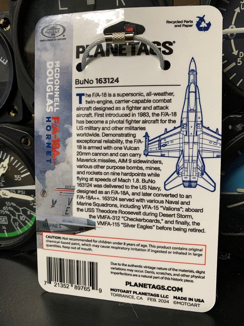 米海兵隊 戦闘機 F/A-18 ホーネット タグ キーホルダー ブラウン