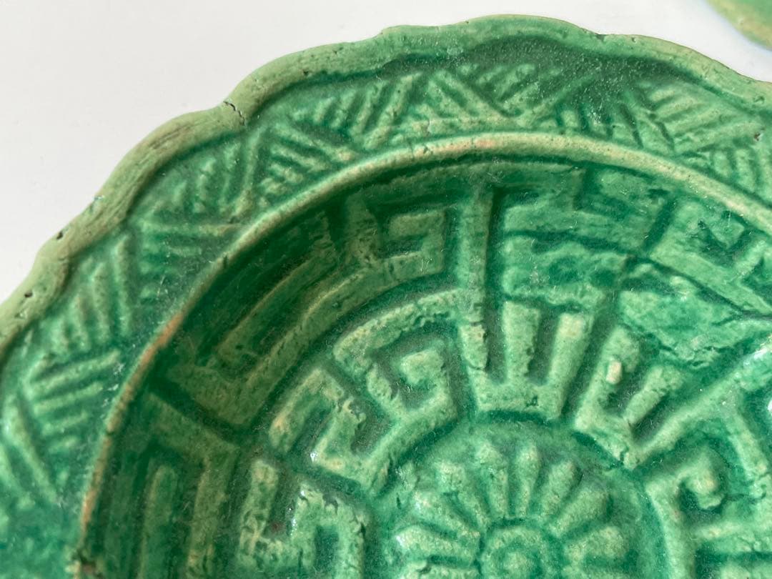 骨董　豆皿　小皿　丸皿　輪花皿　菊文様　輪花縁　手塩皿　5枚