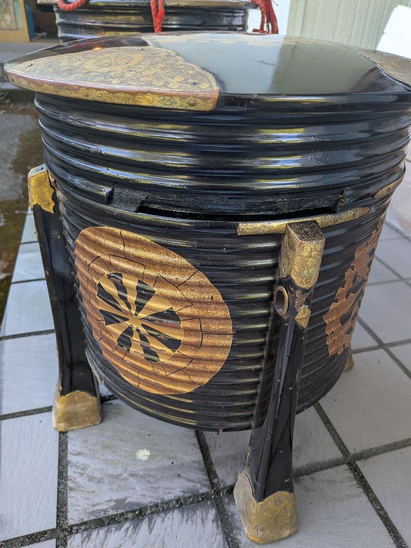 江戸時代大名道具黒漆塗り源氏車金御家紋入公家大名上級武家所用行器（ほかい）難有品