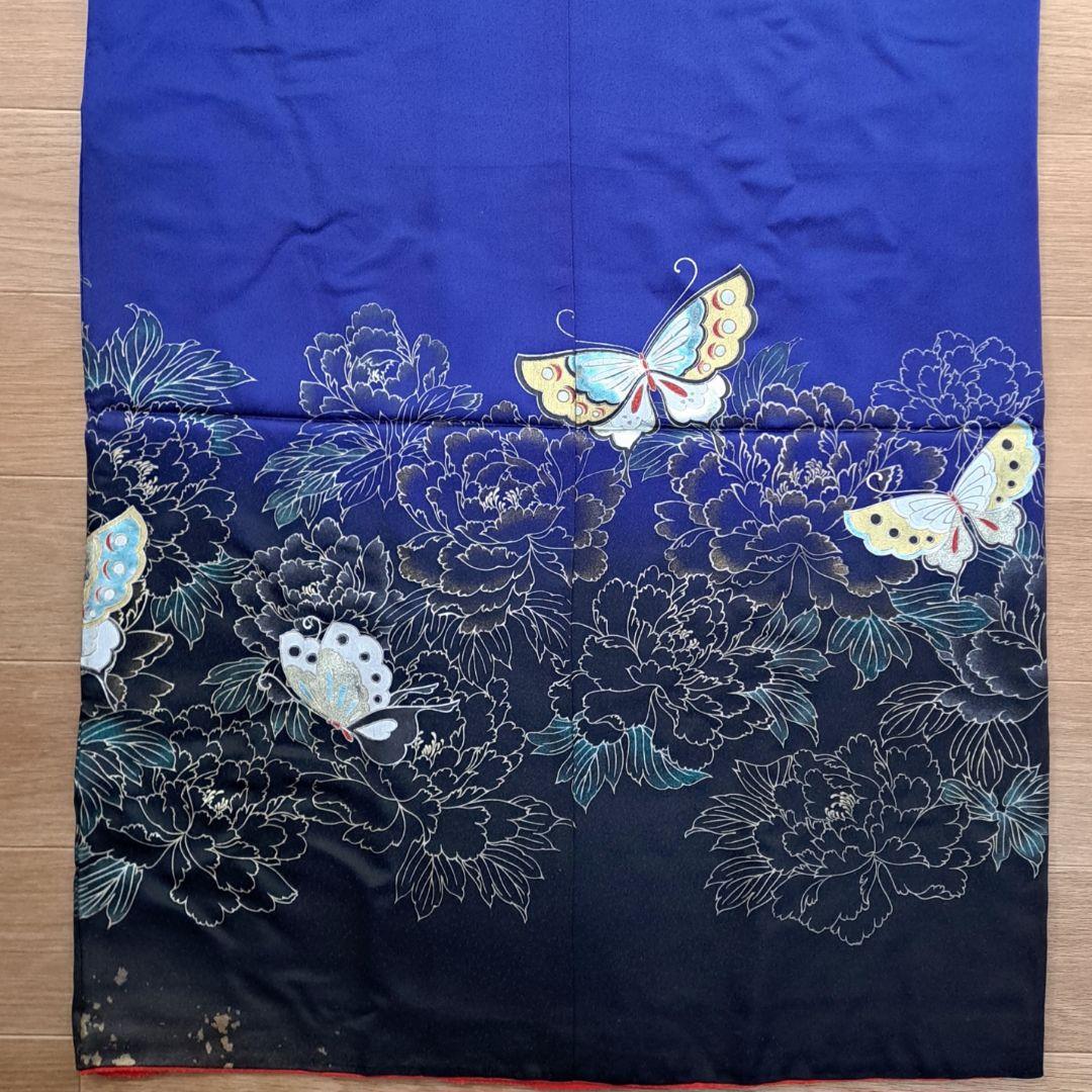 今大変お得な 正絹振袖セット 濃ブルー地金彩蝶柄 成人式 卒業式にも最適