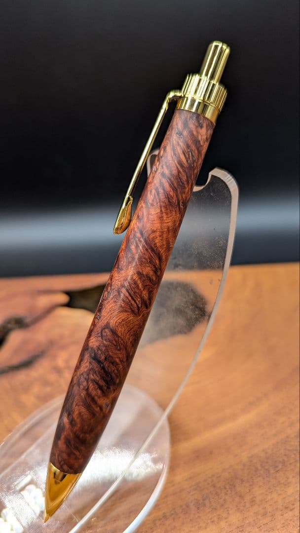 582超極上　本花梨　瘤杢　木軸シャーペン　ボールペン　サポニンあり