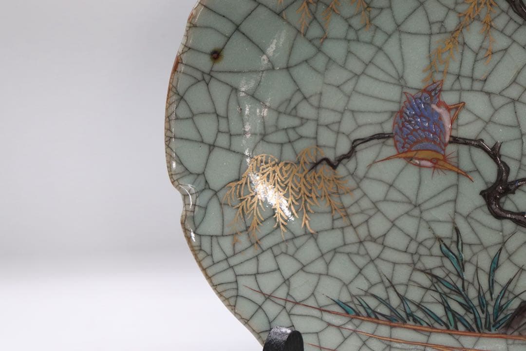 時代　ヒビ焼　水鳥紋大皿　アンティーク　送料込み250927